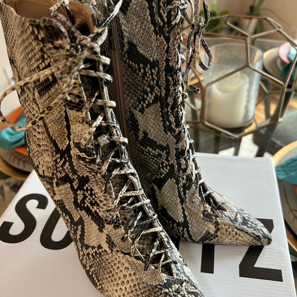 Schutz Faux Snake Print Bootie